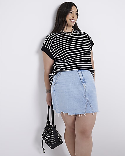 Plus black stripe rib cuff t-shirt