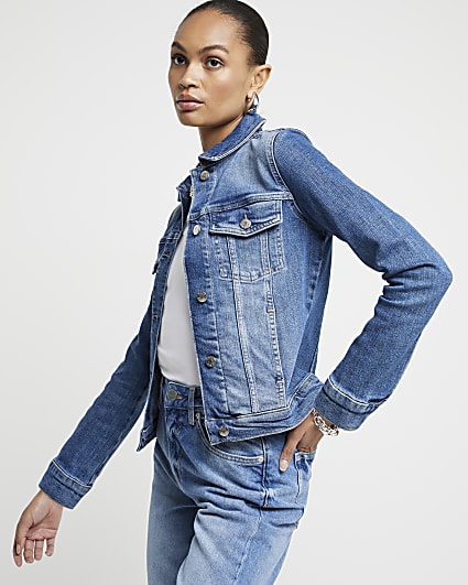 Blue Fitted Denim Trucker jacket