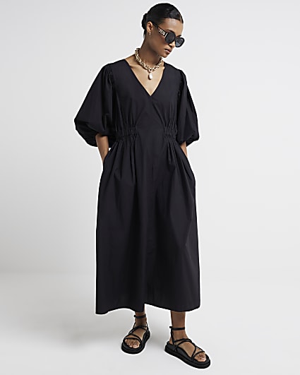 Black smock midi dress