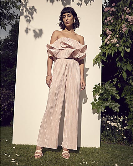 Pink Plisse Wide Leg Trousers