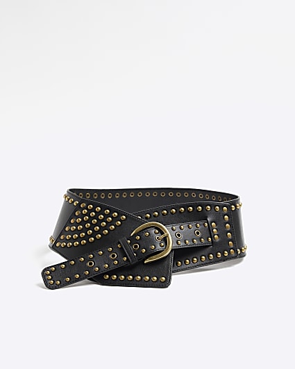 Black Studded Wide Belt