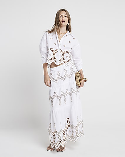 White broderie maxi skirt