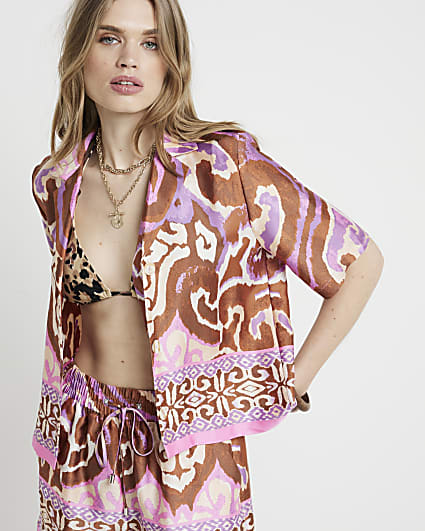 Purple satin abstract shirt