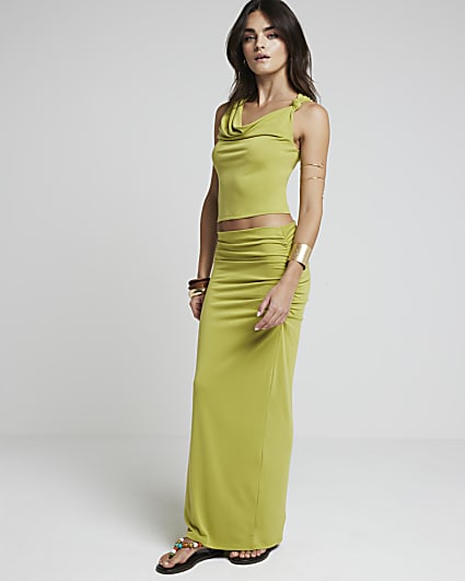 Green pencil maxi skirt