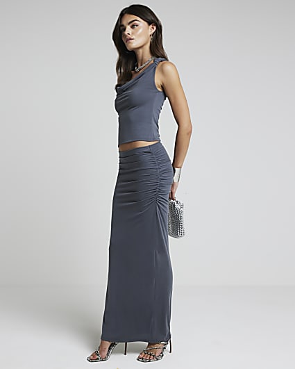 Grey pencil maxi skirt