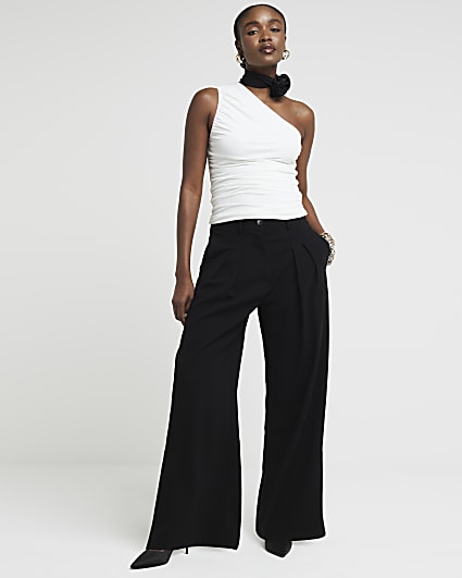 Black Pleated Wide Leg Trousers