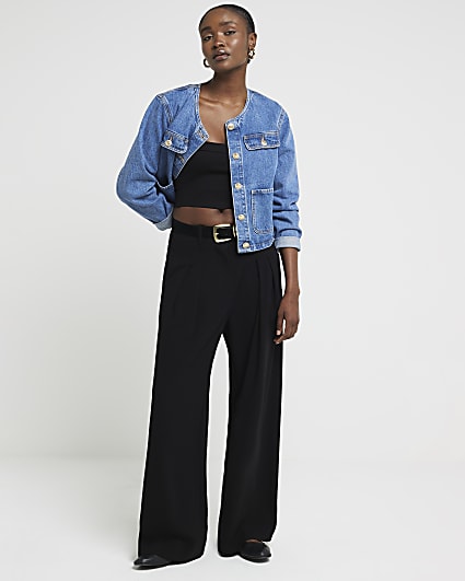 Black Elasticated Wide Leg Trousers