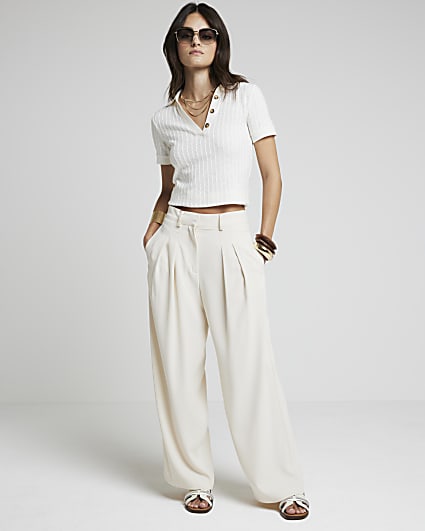 Cream wide leg trousers