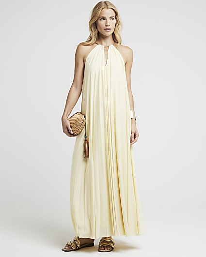 Yellow gold hardware halter neck maxi dress