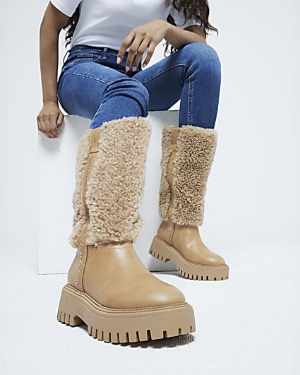 Beige Borg  High Leg Boot