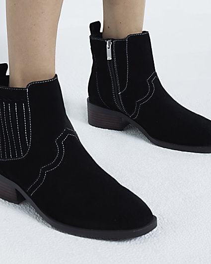 Black suede block heeled boots