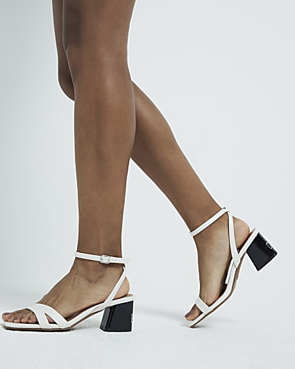 White hardware detail block heeled sandals