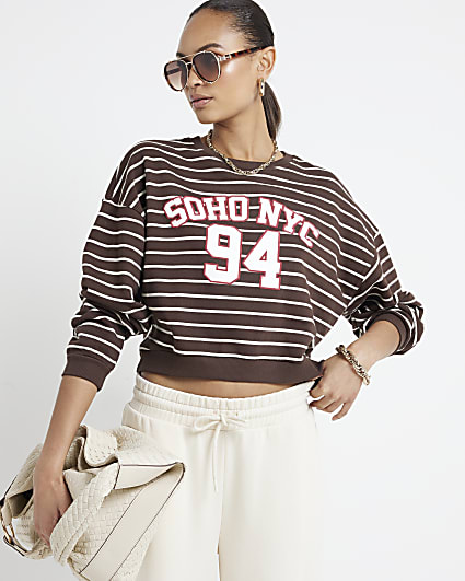 Brown stripe NYC cropped sweatshirt