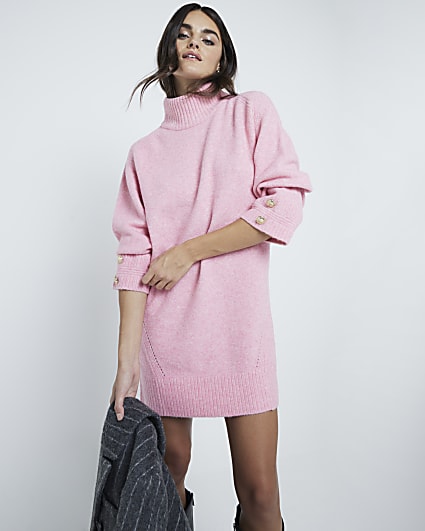 Pink High Neck Jumper Dress