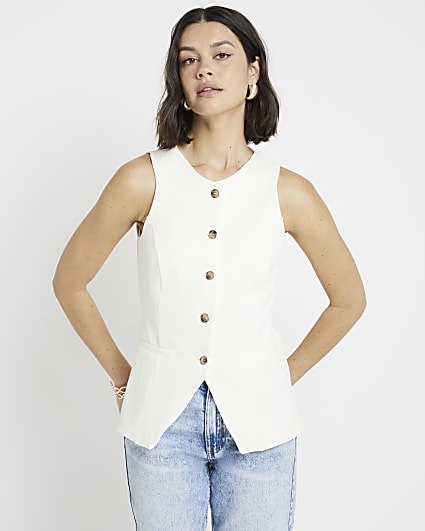 Cream crew neck waistcoat