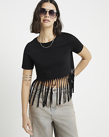 Black fringe hem t-shirt