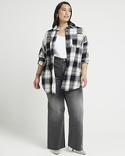 Plus Black Check Longline Shirt