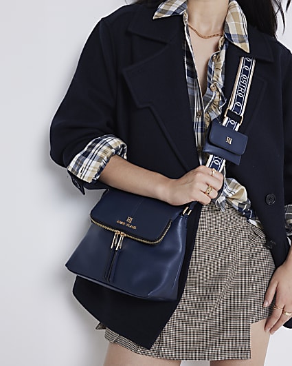 Navy Zip Messenger Cross Body Bag