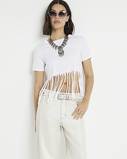 White fringe hem t-shirt