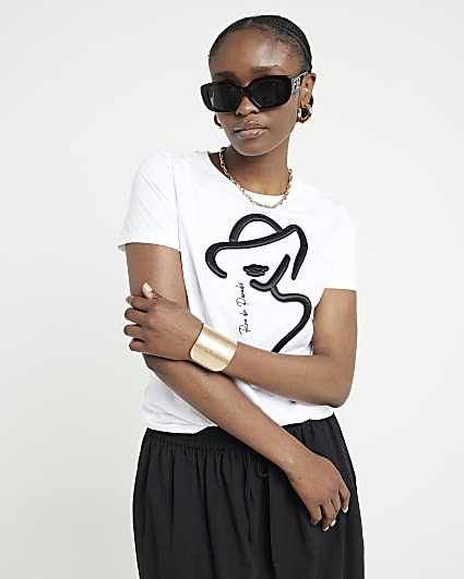 White graphic linear t-shirt