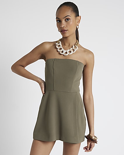 Khaki bandeau skort playsuit