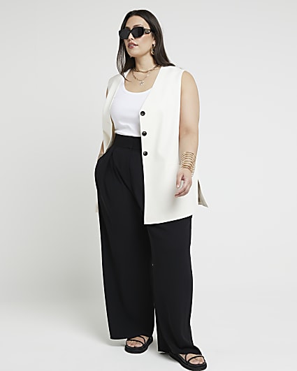 Plus black wide leg pleated trousers