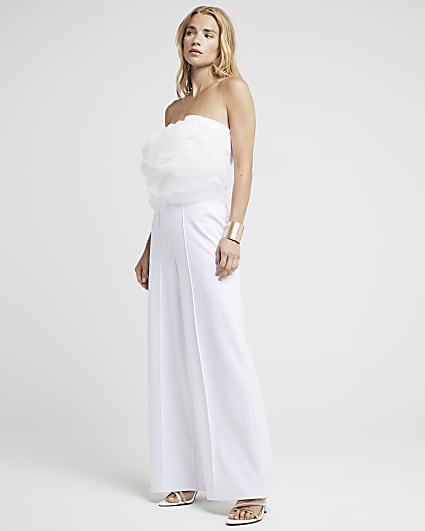 White Organza Frill Jumpsuit