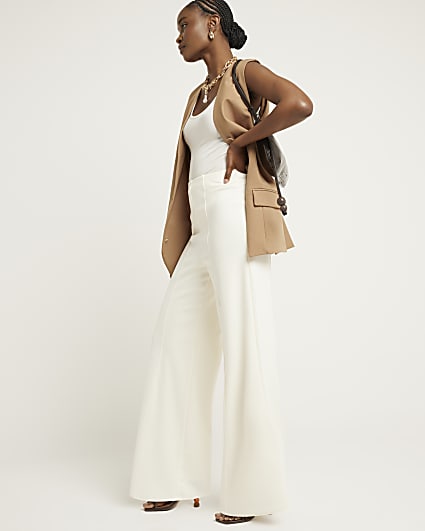 Cream Wide Leg Smart Trousers