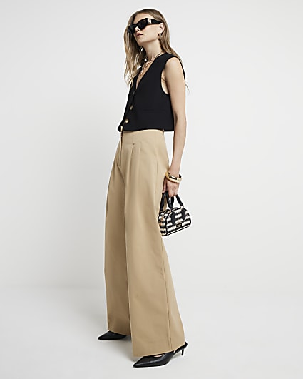 Beige high waisted wide leg trousers