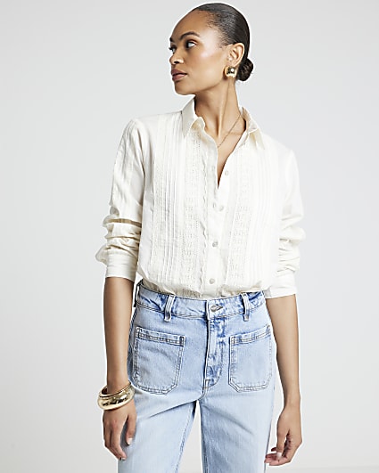 Cream lace panel shirt