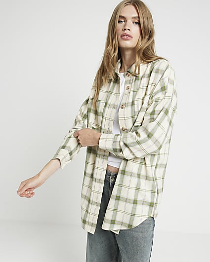 Green check longline shirt