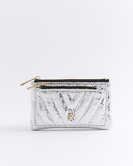 Silver quilted pouch purse