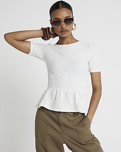 Cream textured peplum t-shirt