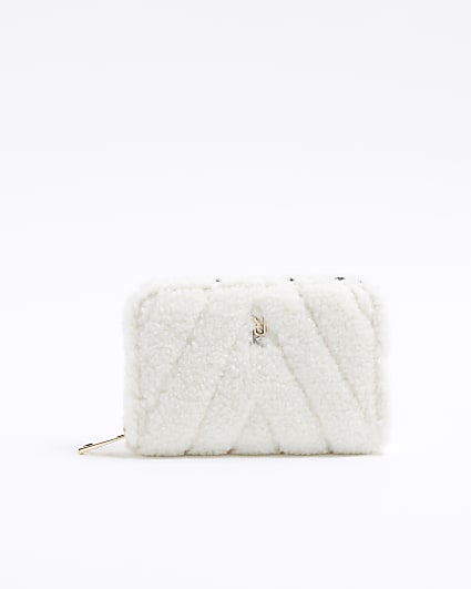 Cream borg quilted purse