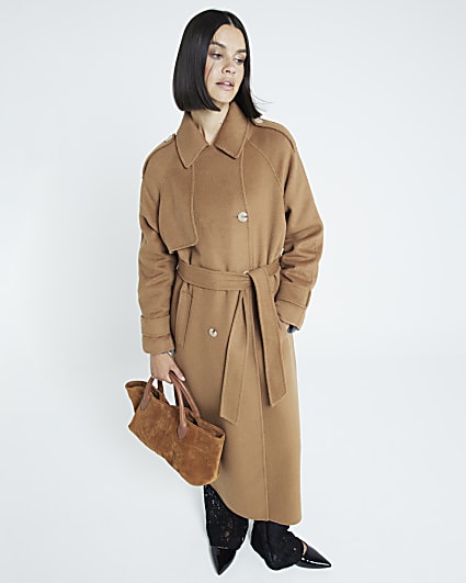 Brown Premium Wool Blend Trench Coat