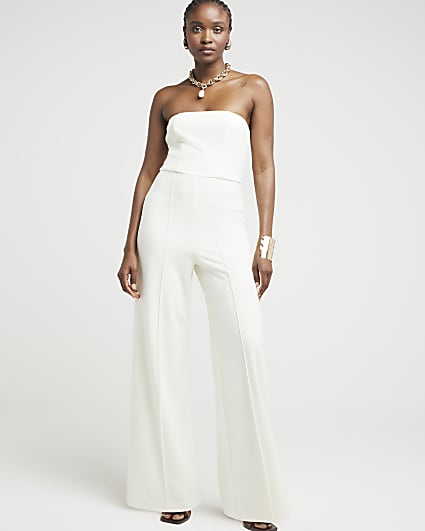 Cream Bandeau Wide Leg Jumpsuit