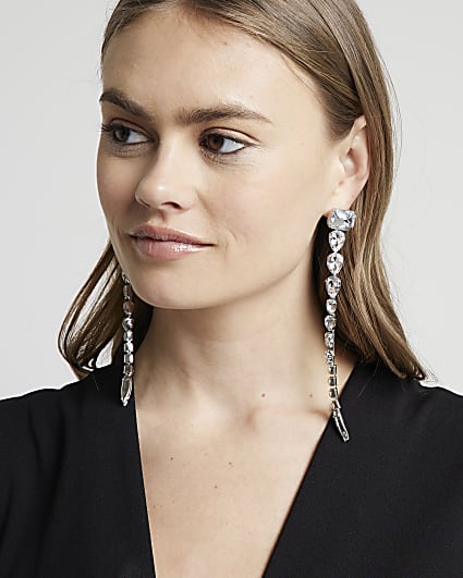 Silver diamante drop earrings