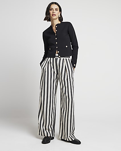 Black Stripe Wide Leg Pleated Trousers