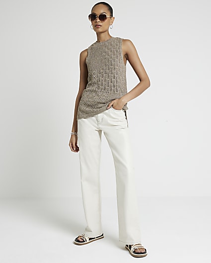 Beige knitted tank top