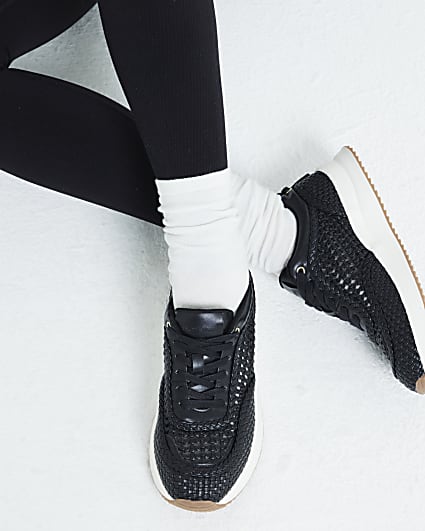 Black Woven Lace Up Trainers