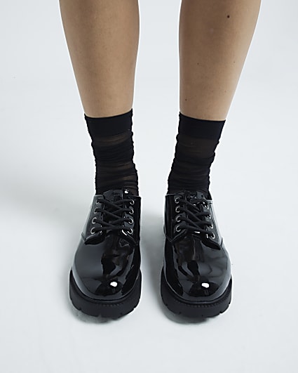 Black Chunky Patent Lace Up Shoes