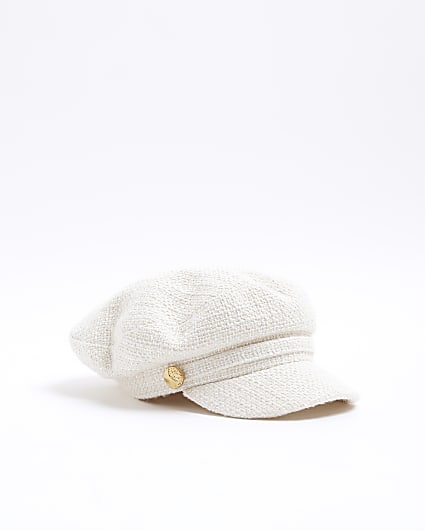 Cream boucle baker boy hat