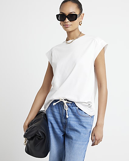 Cream rib cuff t-shirt