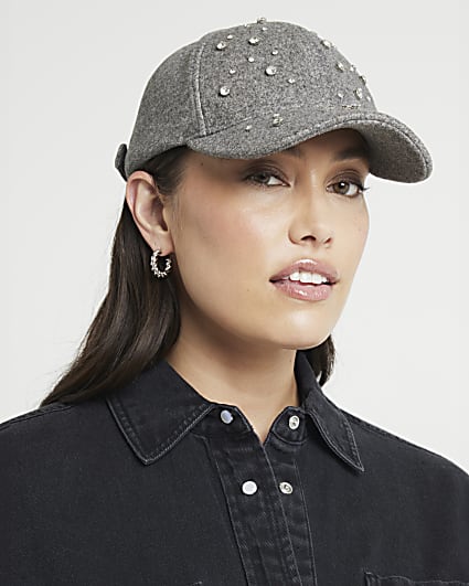 Grey diamante wool cap