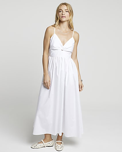 White twist front skater midi dress