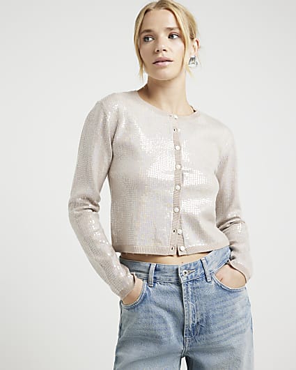 Beige Sequin Cardigan