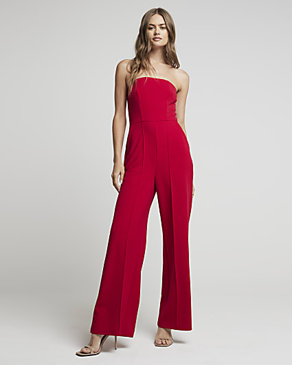 Red bandeau wide leg jumpsuit