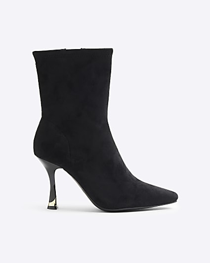 Black Wide Fit Faux Suede Heeled Sock Boots