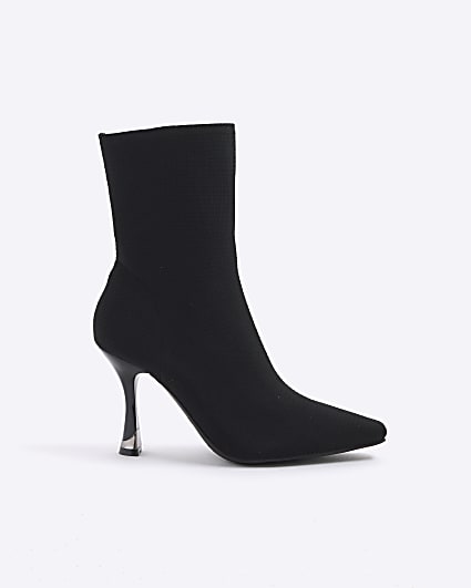 Black Wide Fit Knit Heeled Sock Boots