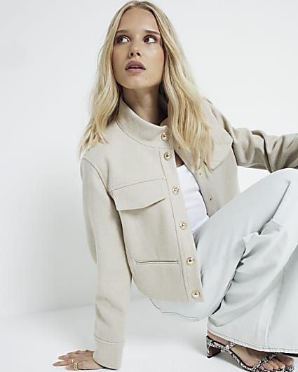 Beige funnel neck jacket